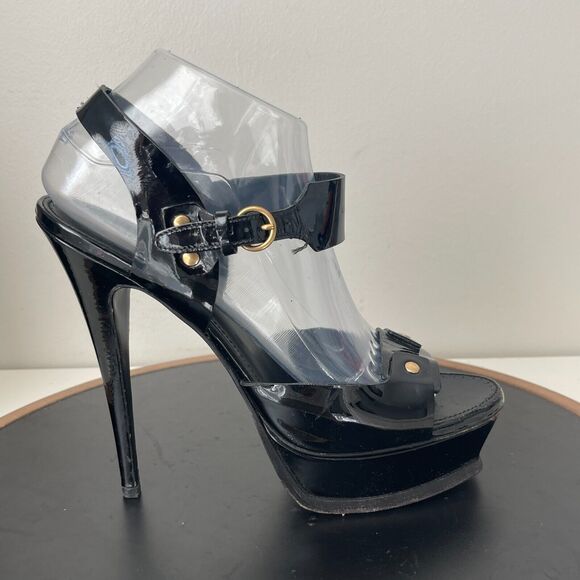 Yves Saint Laurent Heels Women 40 Black Patent Leather Platform Stiletto Italy‎ - Picture 9 of 16